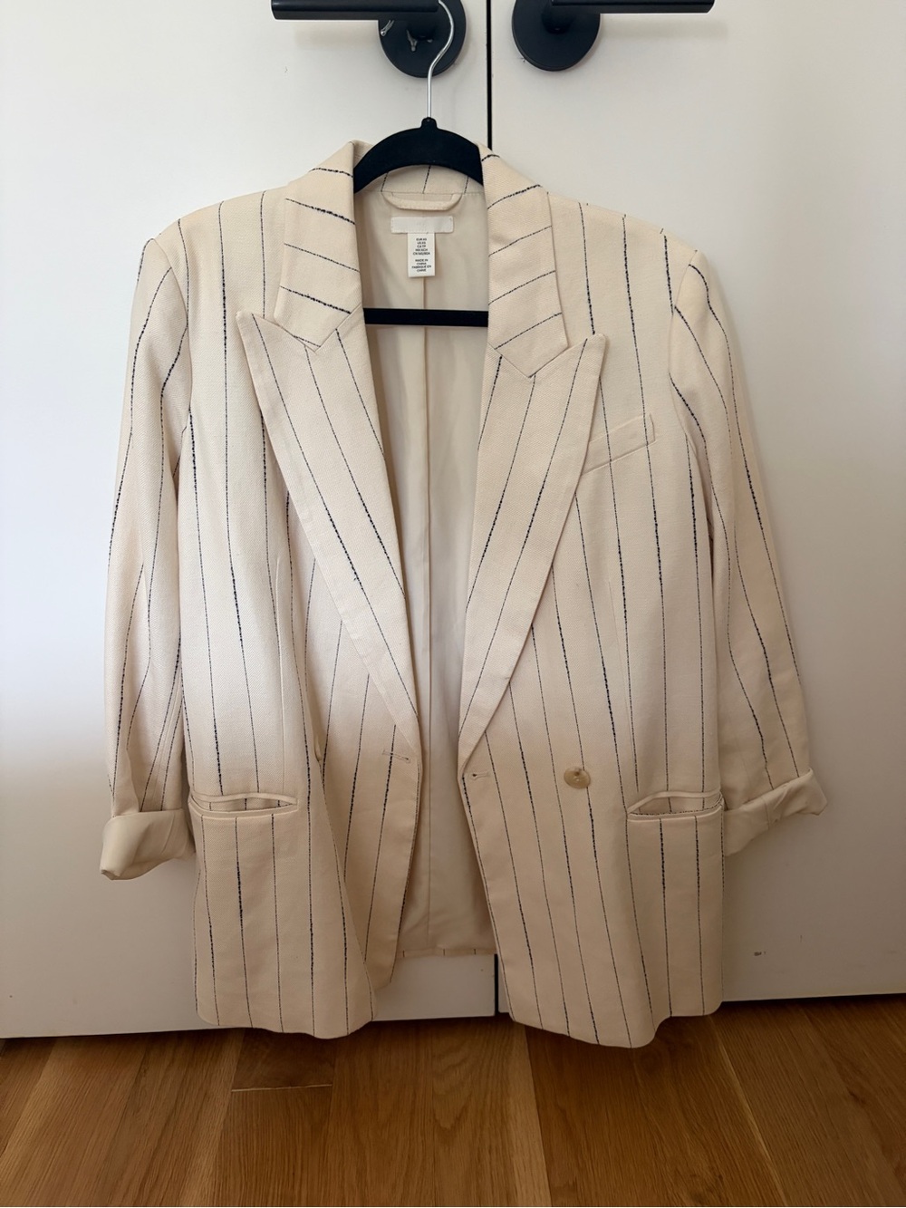 H&M Cream Blazer with Navy Pinstripes